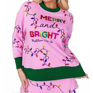 NEW BRIANNA CANNON merry and bright christmas lights sweatshirt in pink